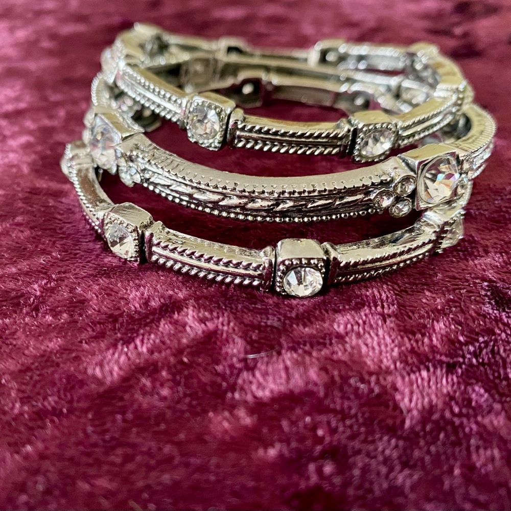 Elegant Silver Crystal 3 piece Bracelet Bangle Set